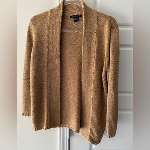 August Silk Camel Metallic Knit Open Front Cardigan Cozy Coastal Grandmother M